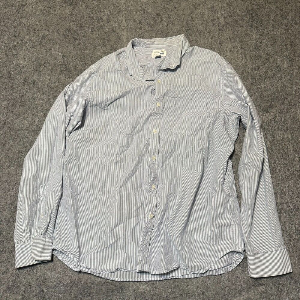 Old Navy Mens Classic Shirt Size XL Grey Striped Regular Fit Button Up